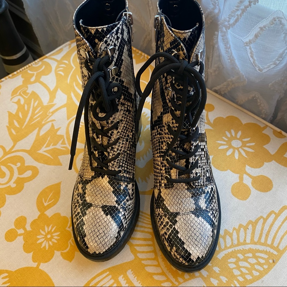 Marc Fisher Snakeskin Combat Boot with Black Heel - Size 8